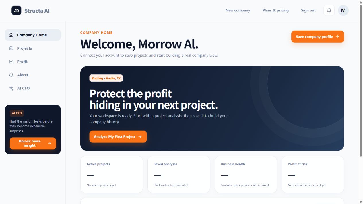 StructaOps AI CFO dashboard interface